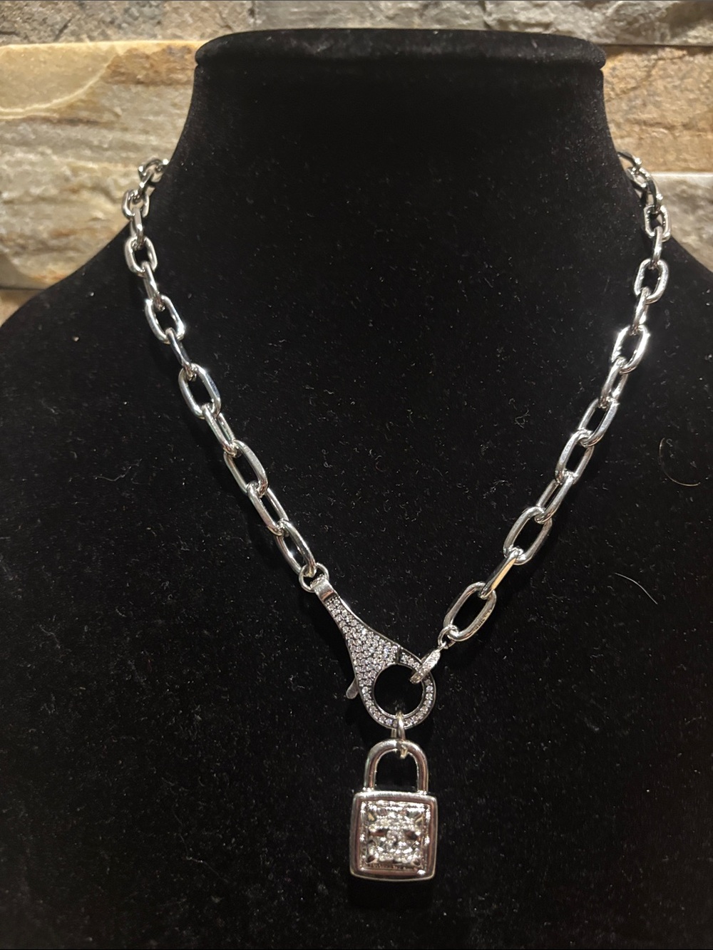 Silver CC Padlock Pendant Chain Necklace
